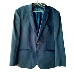 Strauss Blue Jacket Checkered Blazer Jacket Buttons Handkerchief 42S